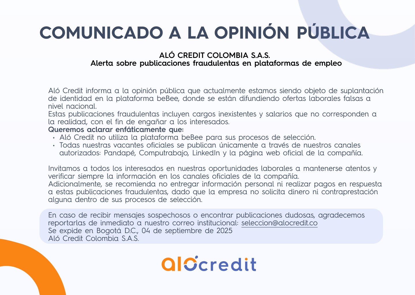 Comunicado a la opinión pública